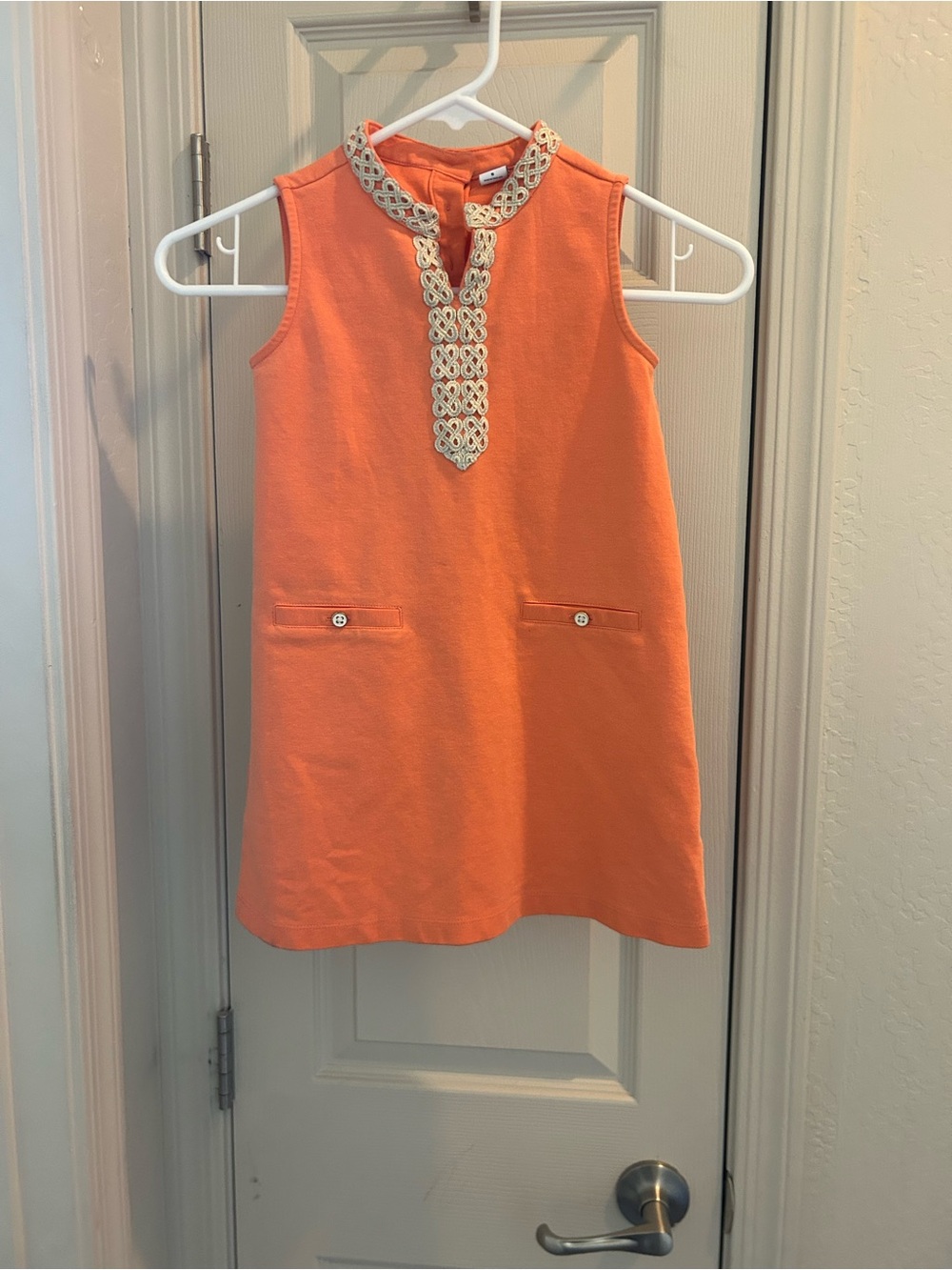 Janie and Jack Orange Shift Dress Size 5 Sleeveless Embroidered Trim